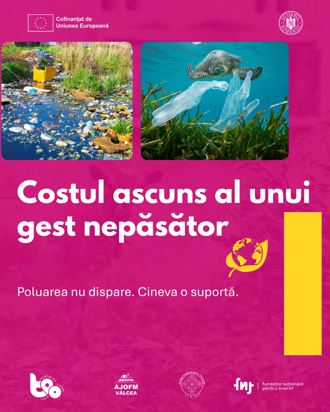 Un curs de apă plin de plastic și o broască țestoasă lângă o pungă plutitoare: costul ascuns al unui gest nepăsător