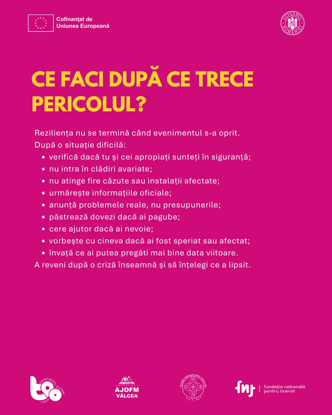 Ce faci după ce trece pericolul: verifici siguranța, urmărești informațiile oficiale, ceri ajutor