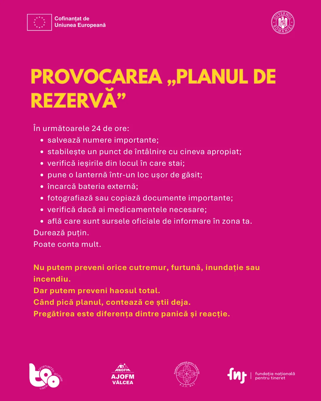 Provocarea Planul de rezervă: opt lucruri de făcut în următoarele 24 de ore