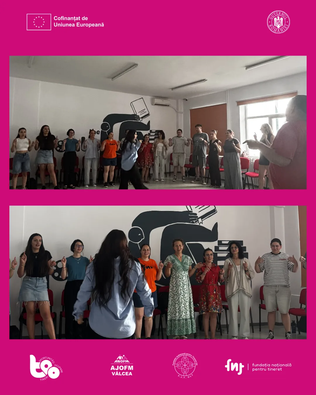 Exercițiu de grup interactiv în timpul trainingului național pentru personalul de tineret