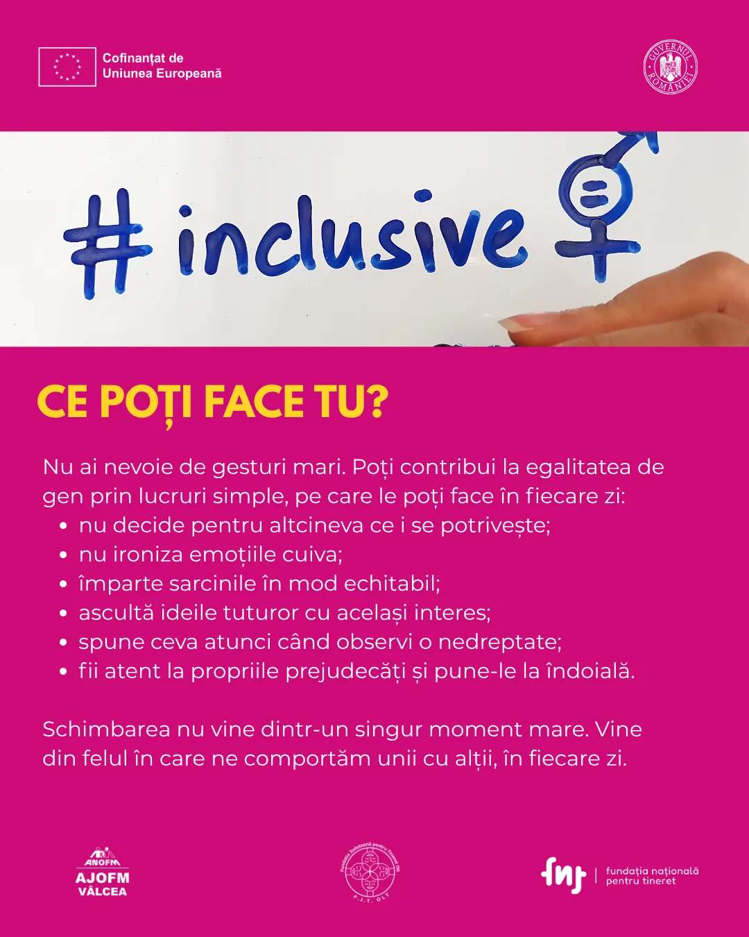 Infografic #inclusive: ce poți face tu pentru egalitatea de gen, în fiecare zi.