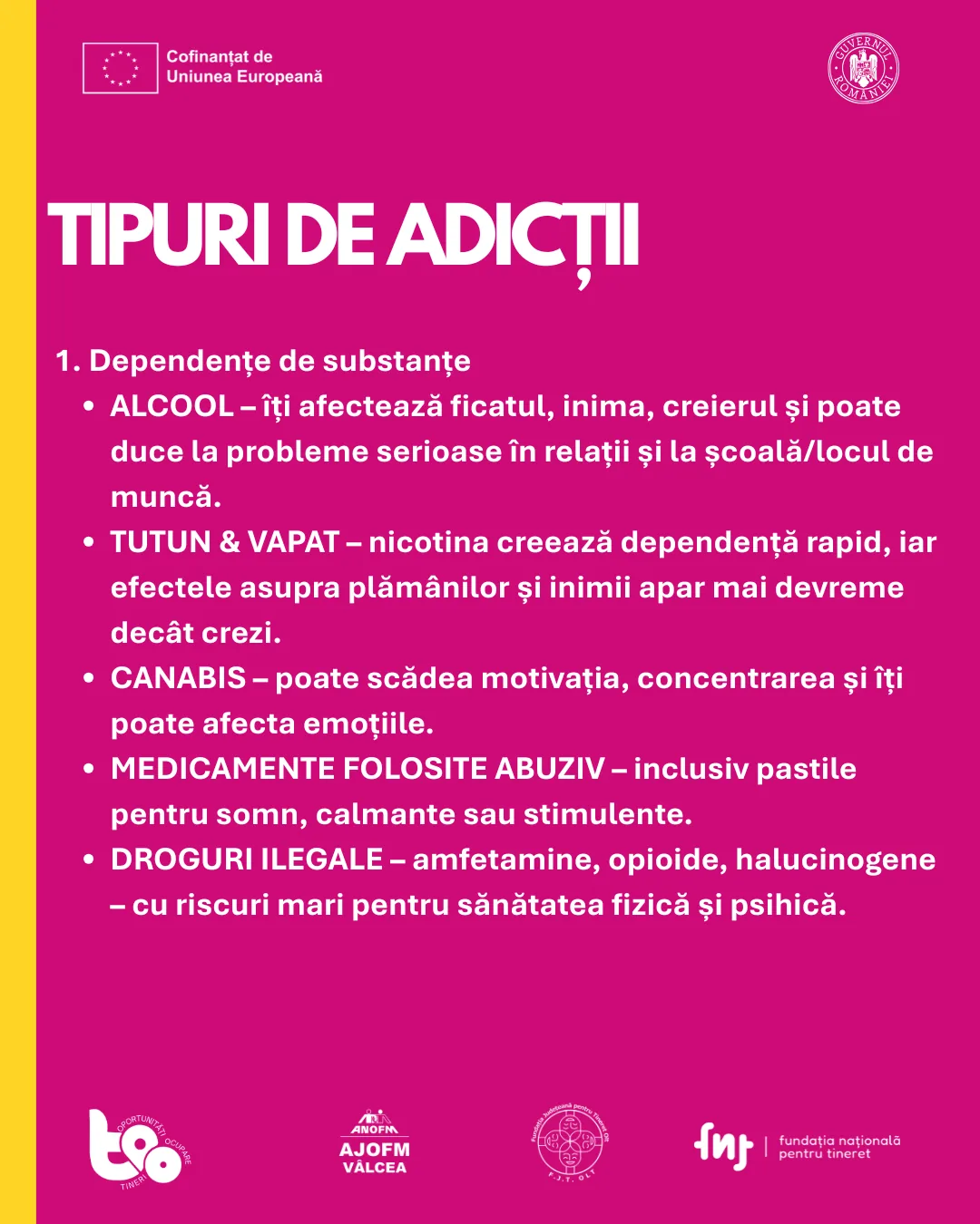 Tipuri de adicții de substanțe: alcool, tutun și vapat, canabis, medicamente, droguri ilegale