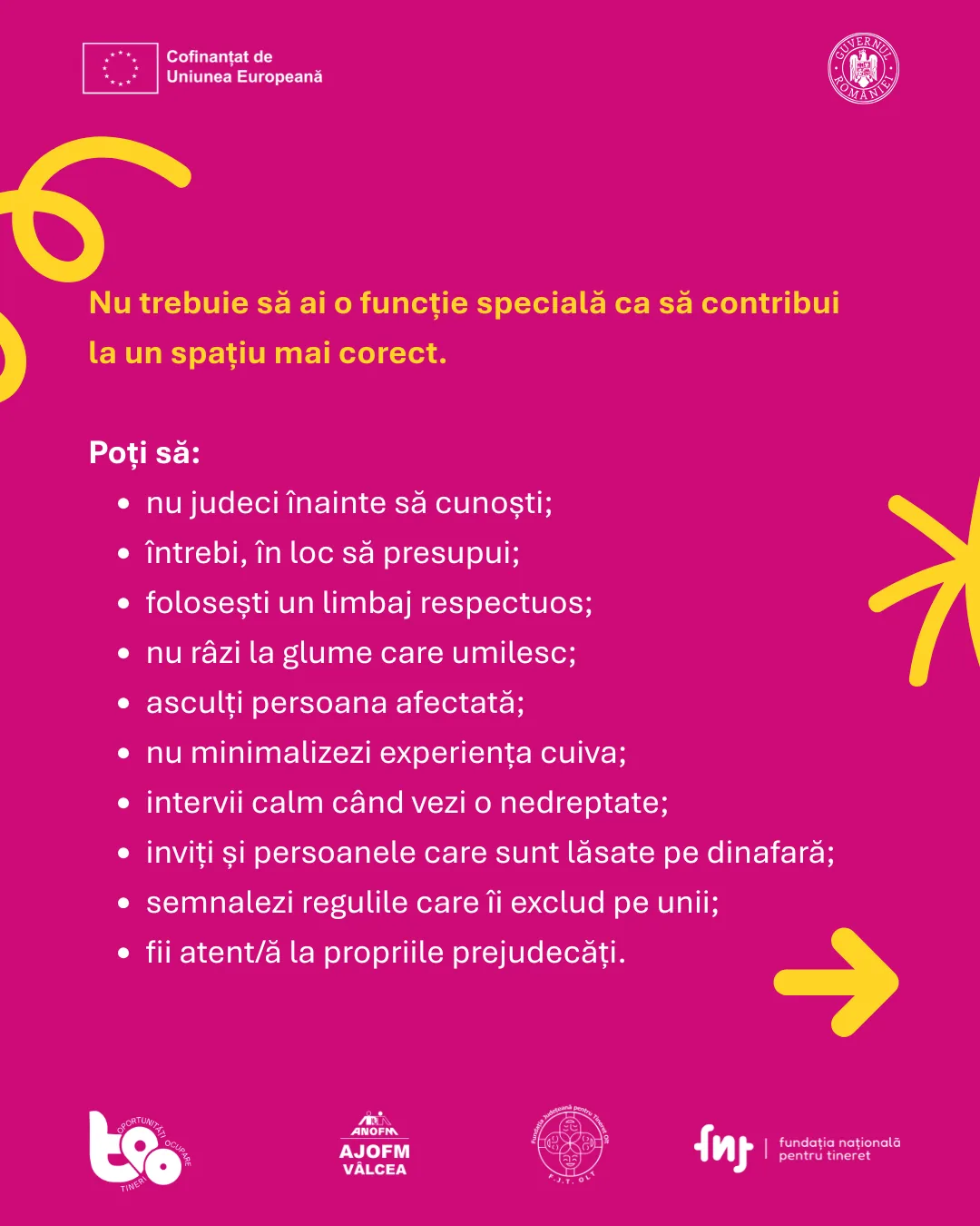 Lista de acțiuni concrete pentru nediscriminarea în grupul tău
